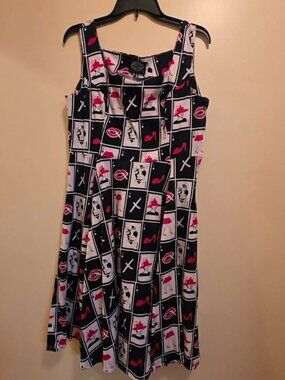 Hearts & Roses Playing Cards Patterned Red/White/Black Dress 14